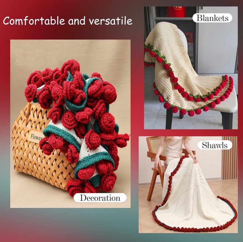 kerscton Crochet Flowers Red Rose Blanket Bouquet Knitted Throw Blanket for Couch Soft Blanket Gifts for Valentine's Day Teacher Mom Graduation Birthday Women Home Decor 43 Inches - Image 2